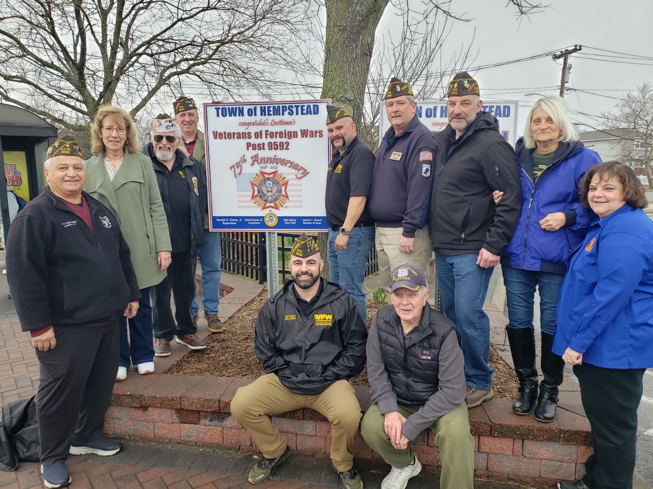 Unveiling of the Town of Hempstead road sign celebrating VFW Post 9592's 75th Anniversary.