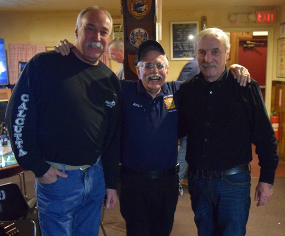 VFW 9592 Post Commander Matthew DeGregorio(C.) with Ben Michaels (L.) and Past Commander Jim Flynn (R.)