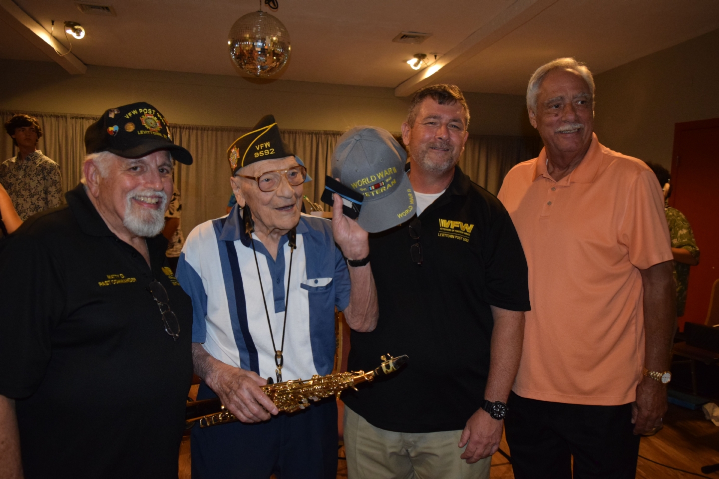 On August 2, 2022 local area high school and college musicians performed a concert for VFW Post Member and World War II Veteran Dominic Critelli. Dominic, who is 102 years of age, joined the students at the end of the concert for an impromptu 30-minute jazz jam session.